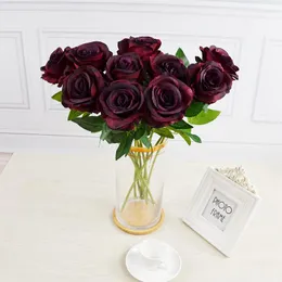 장식용 꽃 50cm 인공 꽃 장미 싱글 가지 DIY 빨간 검은 실크 가짜 파티 홈 고딕 할로윈 장식 PO Props