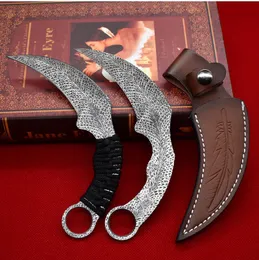 A1901 Karambit Knife 420C Laser Mönster Blade Full Tang Paracord Handle Fixat Blade Tactical Claw Knives With Leather Mante