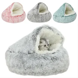 Canis canetas de pelúcia cama de gato de estimação tapete circular casa 2 em 1 cesta quente saco de dormir ninho cachorro 231120
