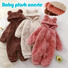 Pyjamas vinter varm baby romper korall fleece tecknad söt björn huva pojkar flickor född spädbarn jumpsuit kläder mjuka pyjama overaller 231120