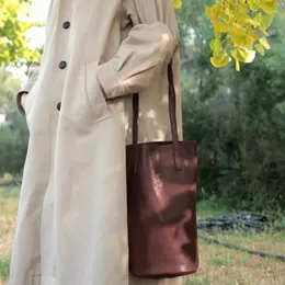 Avondtassen Vintage Mode Echt Lederen Emmer Vrouwen Commuter Schoudertas Met Grote Capaciteit Eenvoudige Trend Luxe Koeienhuid Handtassen