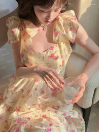 Lässige Kleider 2023 Gelbes Blumenkleid Prinzessin Mehrschichtkuchen Langes Vestidos de Fiesta Boda Invitada Prom
