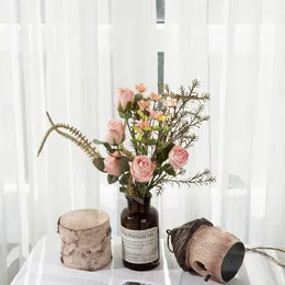 Dekorativa blommor Design DIY Silk Rose Bud Holding Fake Bouquet For Wedding Christmas Bedroom Decoration Home Decor Maison Mariage Flores