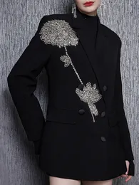 Women's Suits & Blazers Autumn Slim Blazers For Women Notched Collar Long Sleeve Patchwork Diamonds Chic Style Blazer Female Fashion 2023 BA05