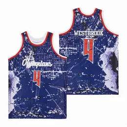 Basquete do ensino médio Russell Westbrook Jerseys 4 Leuzinger Moive Olympians University Pullover para fãs esportivos todos uniformes azuis alternados e respiráveis ​​costurados