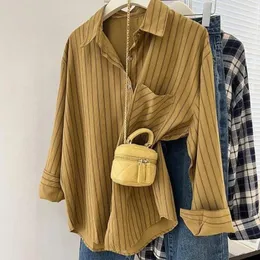 Women's Blouses XEJ Yellow Striped Shirt Shirts Woman Summer Autumn 2023 Long Sleeve Top Korean Style Elegant Chic Tops