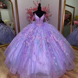 Lavender Off Shoulder Glittered Quinceanera Dress 2024 Voluminous Sequins Vestidos Prom Vestidos De Baile Tulle Applique Beads Gown