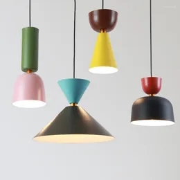 Pendant Lamps Fashion Macaron Kitchen Nordic Dining Room Restaurant Light Hanging Lighting Fixtures LED Ceiling Chandelier Decor