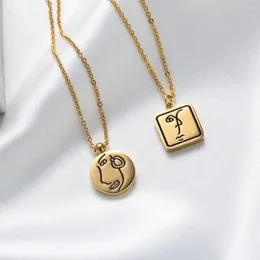 Pendant Necklaces Stainless Steel Women's Necklace Aesthetics Abstract Human Face Geometric Square Round Retro Gothic Jewelry