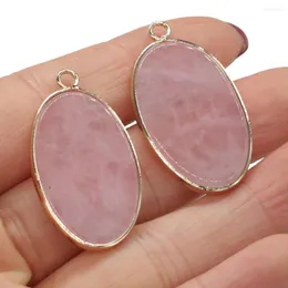 Hänge halsband naturliga sten kvarts hängen oval form guldpläterad rosa kristall för smycken tillverkning halsband örhänge flickans förnödenheter