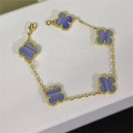 braccialetto di fascino di marca di lusso con trifoglio d'amore per donna, pietra viola chiaro, tacchino, braccialetti per unghie da tennis, regalo di gioielli da sposa