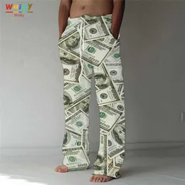 Męskie spodnie męskie moda prosta spodnie 3D Elastic Drstring Design Front Pocket Pants Beach Dollar Graphic Prints Comfort J230420