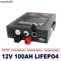 12V 100AH LIFEPO4バッテリーパックリチウム鉄12.8V 70AH BMSとRVキャンプ用のタバコライターで充電できるAC300W