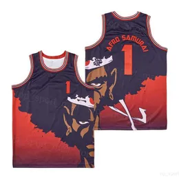 Basquete de filme de TV 1 Afro Samurai Jerseys Hiphop costura Team cor vermelha preta hip hop respirável para fãs esportivos bordados de hiphop de algodão puro e costura