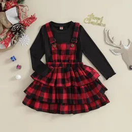 Zestawy odzieży Citgeeautumn Christmas Kids Girls Fall Outfits Solidny kolor żebrowane koszulki z długim rękawem