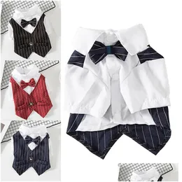 Trajes de gato atacado trajes de gato cavalheiro roupas de cachorro terno de casamento camisa formal pequenos cães bowtie smoking pet outfit halloween chri dh2v4