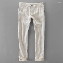 Męskie spodnie Jakość Pure Linen Casual Men Mand Długie spodnie moda biznesowa dla Pantalones Pantaloni Un Pantalon