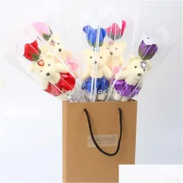 Decorative Flowers Wreaths Single Bear Soap Flower Simation Artificial Rose For Valentines Day Party Bouquet Gift Drop Delivery Ho Dhjwq