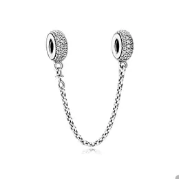 CZ Diamond Pave Safety Carm Charm for Pandora 925 Srebrny łańcuch srebrnego łańcucha węża