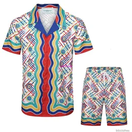 Designer Men's Casual Shirts Luxury Beach shirt 2023 New Casablanca Stripe Digital All Over Print Short Sleeve Shirt Set Men Women