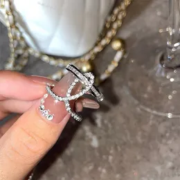 İfade çapraz parmak yüzüğü gümüş renk parti alyans yüzük kadınlar için gelin vaat mücevherleri