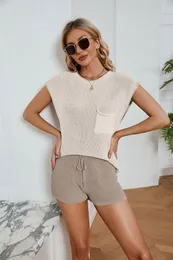 PRIMAÇÃO SUMPLEMENS FUNHAS DOIS PEÇAS CONSELHAS MUNDAS E CURTAS PALTAS LOLHAS ATENHAS DE ARIMENTAÇÃO DE SPORTH Casual Set Plus Size Pocket Solid Women Knit 6 Colors