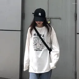 القمصان النسائية الربيع غير الرسمية قمم الصيف harajuku طويلة الأكمام tshirt النساء السيدات لطيف الدب كوريا روبا موجر كاميساس