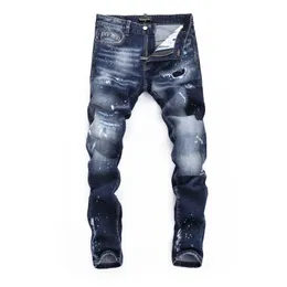 DSQ Phantom Kaplumbağa Erkek Kot Pantolon Sıska Yırtık Sıska Yırtık Serin Yırtık Koruyucu Delik Denim Moda Markası Fit Jeans Erkekler Pantolon 65286