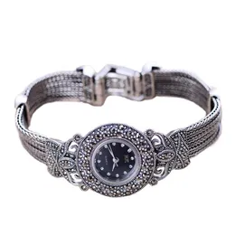 Avanadores de pulso Jade Angel Feminino Vintage Feminino Marcasite Sterling Silver Bracelet Watchwatch Watch