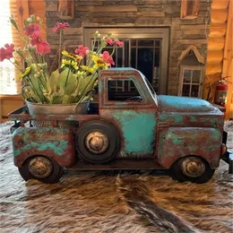 Trädgårdsdekorationer retro mini lastbil blomma krukor staty rum dekor pickup blomkruka prydnad skulptur harts konst hantverk hem dekoraction lyx 231120