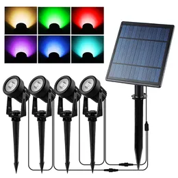 Lâmpadas de parede ao ar livre Lâmpadas de gramado Spotlights solar Luzes de paisagem Baixa tensão IP65 IP65 à prova d'água 3M Cable Auto/Off com 4 branco quente para o jardim da cerca