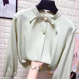 Women's Blouses Pearl Bow Collar Long Sleeve Chiffon Shirt Women's Spring Autumn Silk Satin White Blouse Blusas Mujer Ropa Ladies Tops