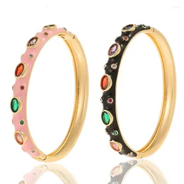 Bangle Exquisite 18K Gold Plated Zircon Bangles Elegant Neon Enamel Geometric Bracelets For Women Couple Anniversary Jewelry Gifts