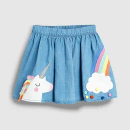 Skirts Little maven Baby Girls Summer Dress Unicorn Denim Skirt Lovely Casual Clothes Cotton for Toddler Infant Kids 2 to 7 year 230420