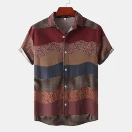Mäns casual skjortor herrskjorta vintage etnisk stil tryck lös kort ärm dagligen bär högkvalitativ kontorsblus kemis homme 230420