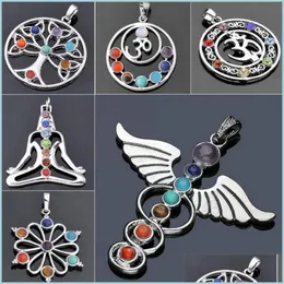 Collares pendientes Venta al por mayor Cristal natural Piedra preciosa Siete Chakra Relius Colgantes Aleación con incrustaciones 012 174 R2 Joyería de entrega de gota Dh1Ll