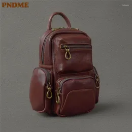 Backpack PNDME Designer vintage Luxury Genuine Leather Men's Multifuncional Organizador Pequeno O Outdoor Real Chide Crossbody Bag