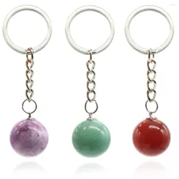 Keychains 1pc Natural Stone Ball Keychain Rose Quartz Amethyst Agate Opal Key Rings bildekor tillbehör