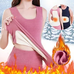 Camisoles tankar Underkläder Sexig för kvinnor Tryck på underkläder Neckens termiska toppar Fodrade O Tank Fleece Bustier Corset