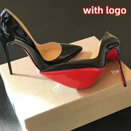 Salto alto para mulheres sandálias designer sapatos pontiagudos vermelho brilhante fundo nu preto couro envernizado 8cm 10cm 12cm salto fino sapatos de casamento de verão de luxo com saco de pó 34-44