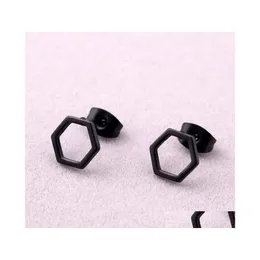 Ohrstecker Mode Punk Hexagona Ohrringe Schwarz Titan Stahl Geometrische Hexagon Schmuck Für Männer Frauen Drop Delivery Dhy3X