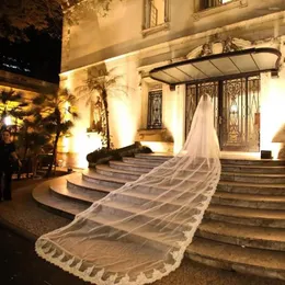 Bridal Veils Real Pos Full Edge Lace Veil White/Ivory 3M Cathedral Length Bride Head Wedding Accessories Velos De Novia