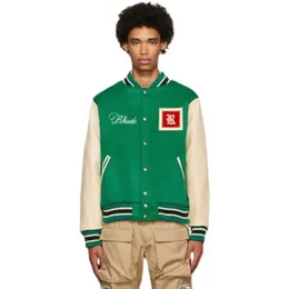 Odzież markowa Płaszcze codzienne Jesień Zima 22 New Rhude High Street Haftowane skórzane rękawy List Casual Baseball Jacket Unisex Odzież wierzchnia wiatrówka