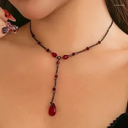 Pendant Necklaces Gothic Vampire Blood Drop Victorian Style Choker Lariat Y Necklace Birthday Halloween Gifts For Women Mom Girls