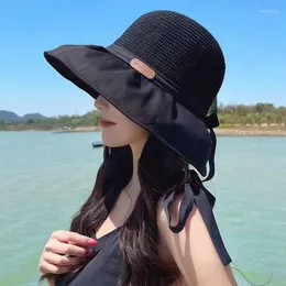 Chapéus largos da borda Mulheres do sol Capinho feminino cúpula tirha arco fisherman praia Proteção UV Proteção solar Bonnet Hollow Big Big Visors