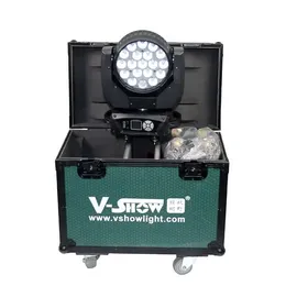 v-show 2pcs with flycase moving head light 19x15w rgbw 4in1 aura zoom洗浄
