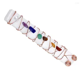 Pendant Necklaces FYJS Uniqu Rose Gold Color Wire Wrap Irregular Shape Gypsum With Gravel Beads Healing Chakra Jewelry