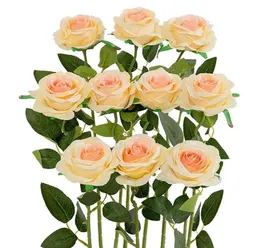 Roses Flores artificiais Flanela ramal ramal ramo artificial rosas vermelhas rosa falsa realista para decoração de casamento caseiro