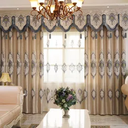 Curtain Grey Thick Shading Jacquard Embroidery Cloth Style European Cording Curtains For Living Dining Room Bedroom