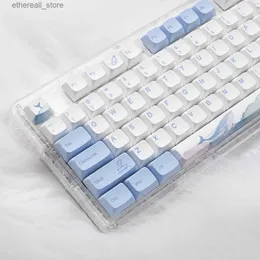 Клавиатуры 133 клавиши XDA Profile Keycap Колпачки для клавиш Ocean Whale Theme PBT для переключателя MX Механическая клавиатура Сублимационная красящая краска Синие белые колпачки для клавиш Q231121